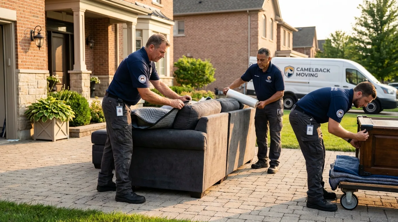 Large estate moving crew wrapping furniture in Cypress, CA